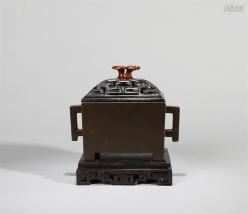 A Chinese Bronze Incense Burner with Lid