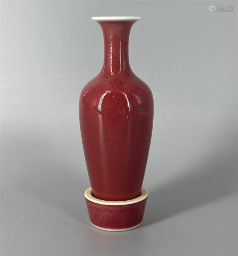 CHINESE RED GLAZED VASE WITH STAND
