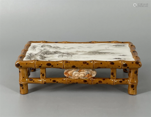 CHINESE BRONZE GLAZED INK COLOR TABLE,QIANLONG MARK