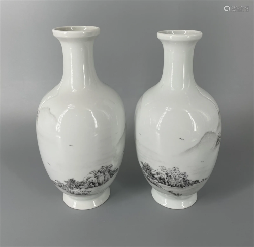PAIR OF CHINESE INK COLOR VASES