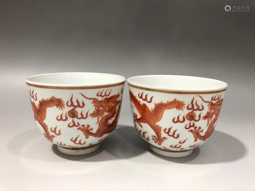 PAIR OF CHINESE IRON RED CUPS,GUANGXU MARK