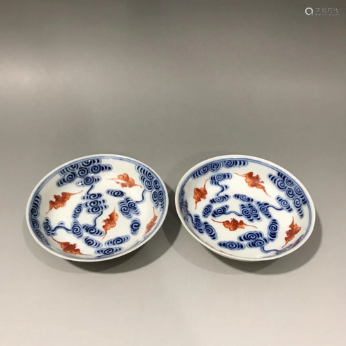 PAIR OF BLUE AND WHITE IRON RED PLATES,GUANGXU MARK