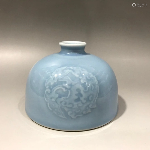 CHINESE SKY BLUE GLAZED VASE,KANGXI MARK