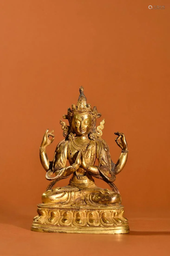 CHINESE GILT BRONZE BUDDHA