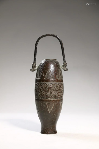 CHINESE BRONZE POT WITH HANDLE