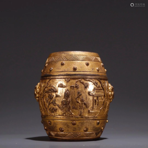 CHINESE GILT BRONZE JAR WITH LID