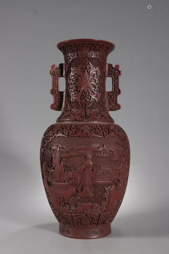 CHINESE LACQUER VASE,QIANLONG MARK