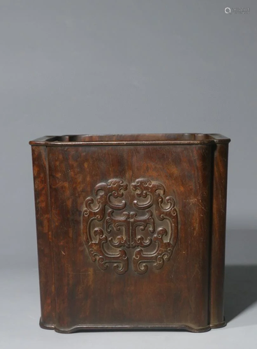 CHINESE ZITAN WOOD CARVED BRUSHPOT