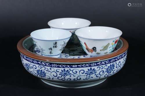 瓷茶壺連小杯3件