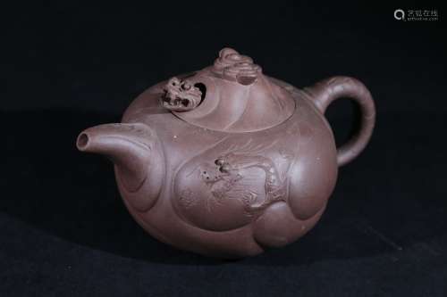 紫砂龍紋茶壺