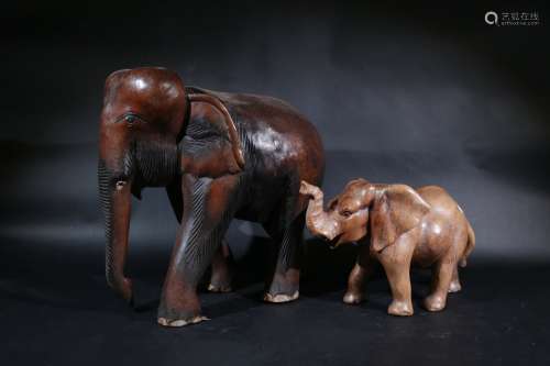 木雕大象2件