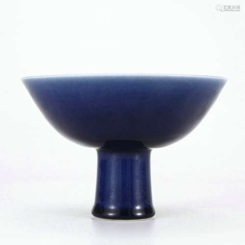 Blue Glaze Porcelain Stem Cup, China