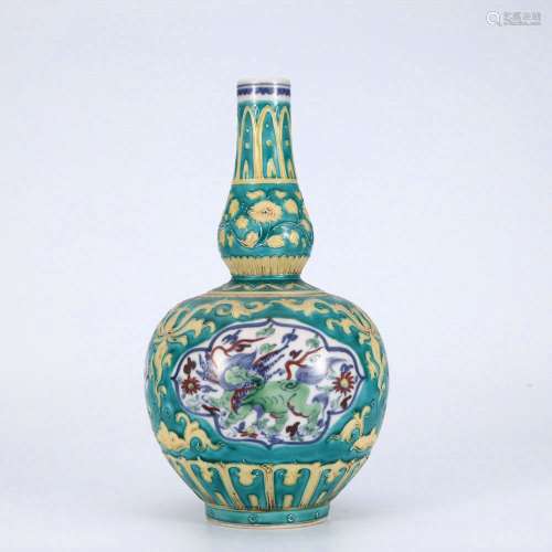 Doucai Porcelain Fortunate Beast Gourd Bottle, China