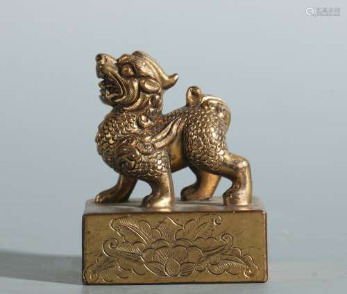 Bronze Gold Gilded Beast Seal, China