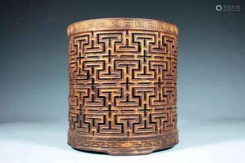 Antique Openwork Carving Zitan Rosewood Brush Pot, China
