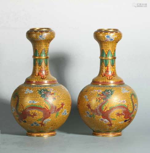 Pair Of Bronze Enaml Vases, China
