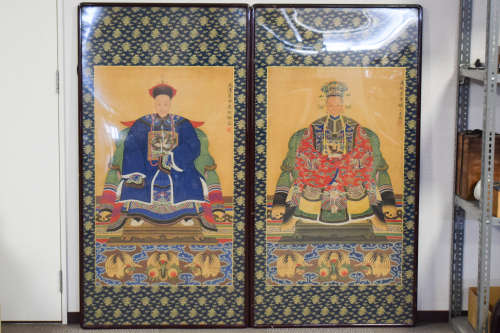 絹本康熙皇帝皇后像鏡框