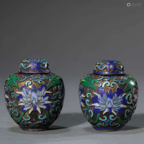 Pair of Cloisonne Enamel Flower Jar with Covers