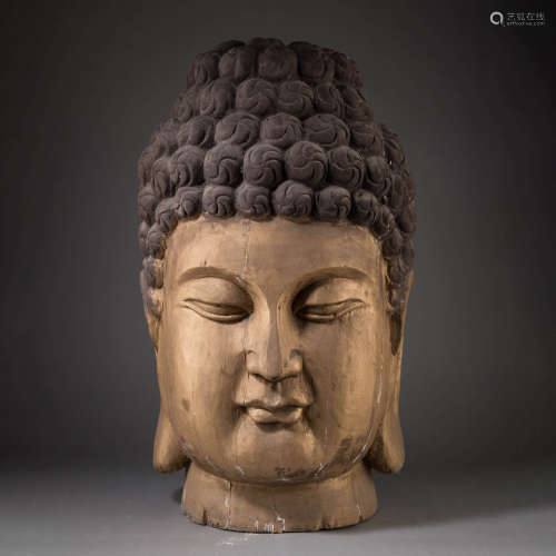 Gilt-Lacquer-Wood Head of Bodhisattva
