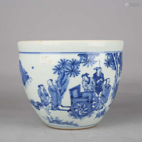 Blue and White Figure Scroll Jar