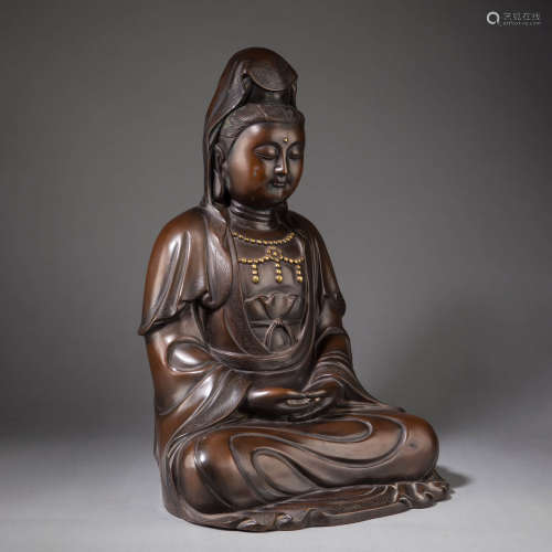 Engraved Bronze Figure of Guanyin