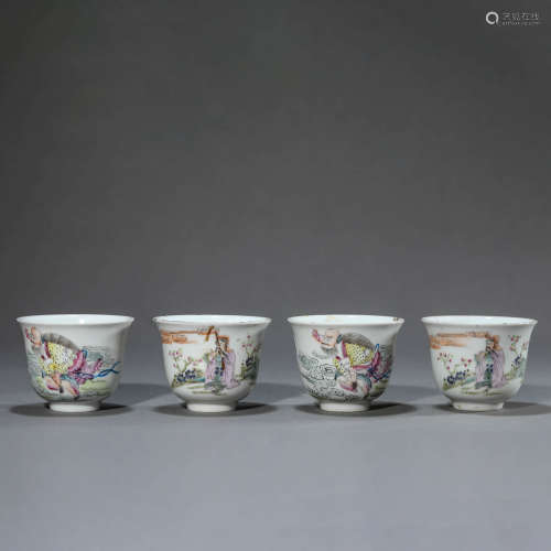 Two Pair of Famille Rose Figure Cups