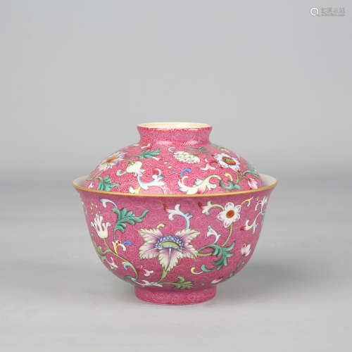 Red-Glazed Famille Rose Flower Bowl and Cover