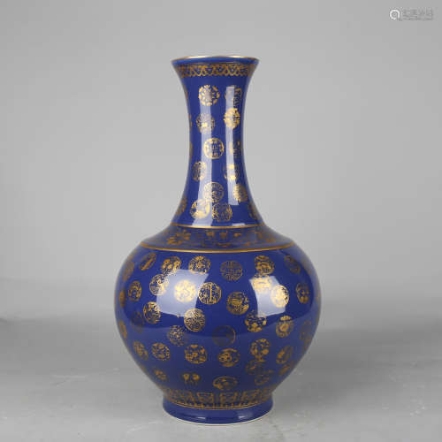 Blue Glaze Gilt-Inlaid Flower Bottle Vase