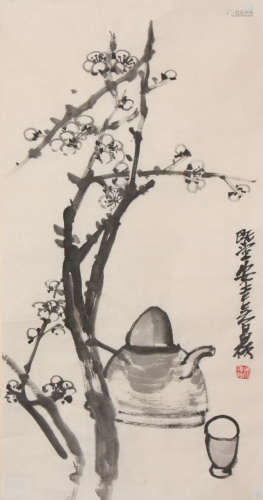 Chinese Plum Blossom Painting on Paper, Wu Changshuo Mark