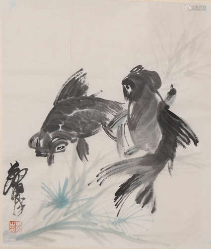 Chinese Goldfishes Painting on Paper, Huang Zhou Mark