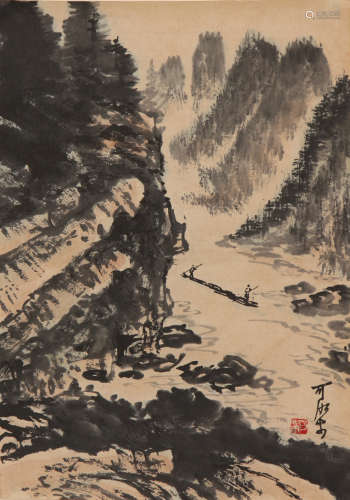 Chinese Landscape Painting on Paper, Li Keran Mark