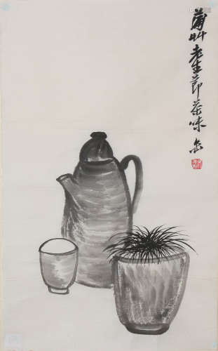 Chinese Tea Tasting Painting on Paper, Wu Changshuo Mark