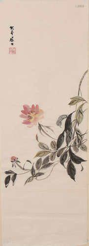 Chinese Flower Painting on Paper, Zhang Daqian Mark