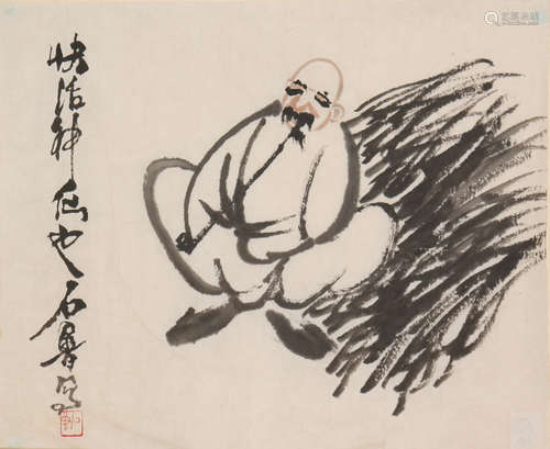 Chinese Scholar Painting on Paper, Shi Lu Mark