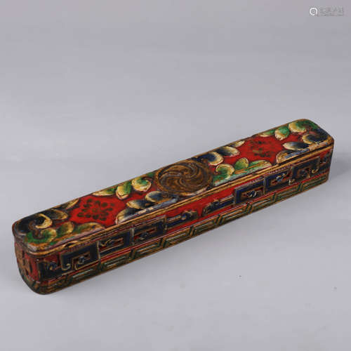 Painted Wood Buddhist Scripture Box and Cover