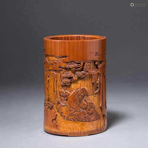 Carved Bamboo Scholars Brush Pot