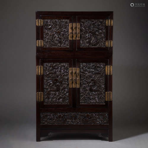 Pair of Sandalwood Dragon Cabinets