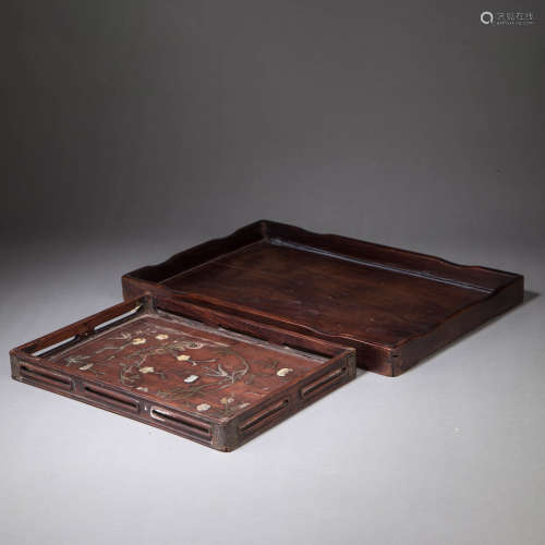Set of Carved Rosewood Trays