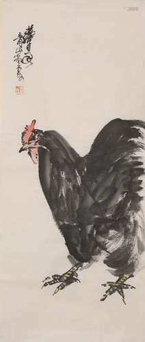 Chinese Rooster Painting on Paper, Huang Zhou Mark