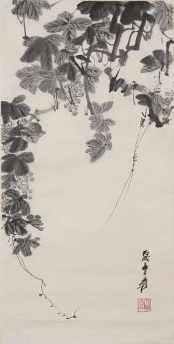 Chinese Grape Painting on Paper, Zhang Daqian Mark