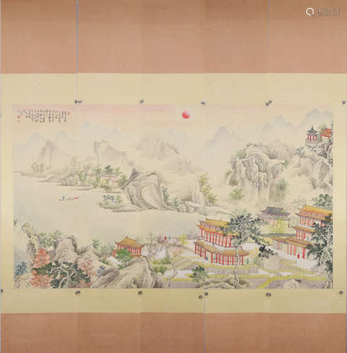 Set Of Five Chinese Landscape Painting Screens, Pu Ru Mark