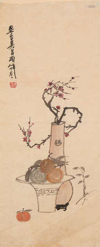 Chinese Furnishings Painting on Paper, Wu Changshuo Mark