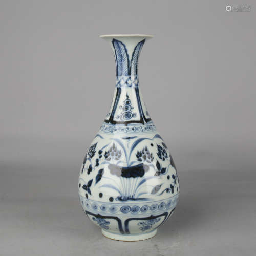 Blue and White Lotus Bouquet Pear-Shape Vase