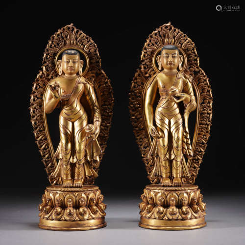 Set of Gilt-Bronze Figures of Bodhisattva