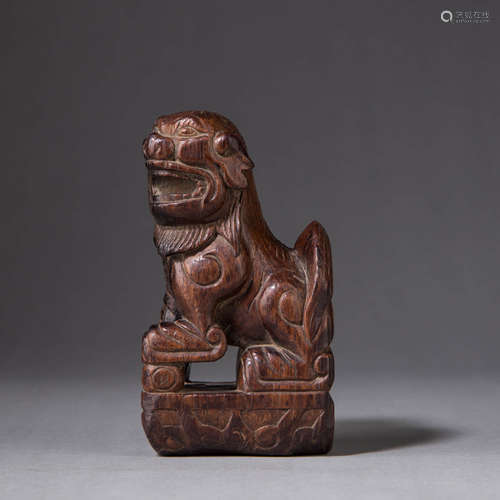 Carved Huanghuali Lion Ornament