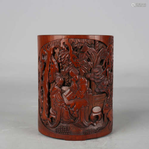 Carved Bamboo Figure Brush Pot