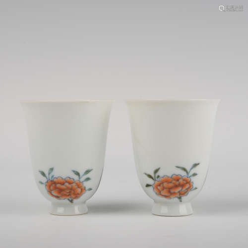 Pair of Doucai Glaze Bell-Form Cups