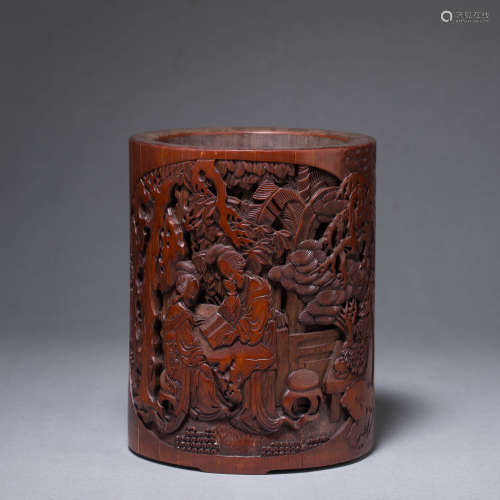 Carved Bamboo Scholars Brush Pot