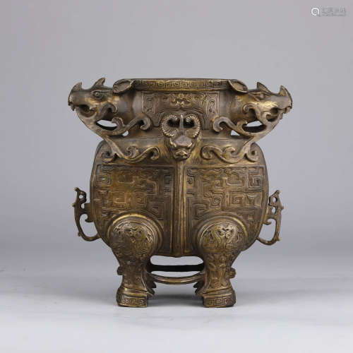 Bronze Kui-Patten Beast-Eared Oblate Vase
