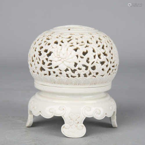 White-Glazed Carved Porcelain Incense Burner